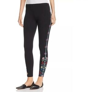 JW Johnny Was Zoe Gray Embroidered Leggings Pink Floral